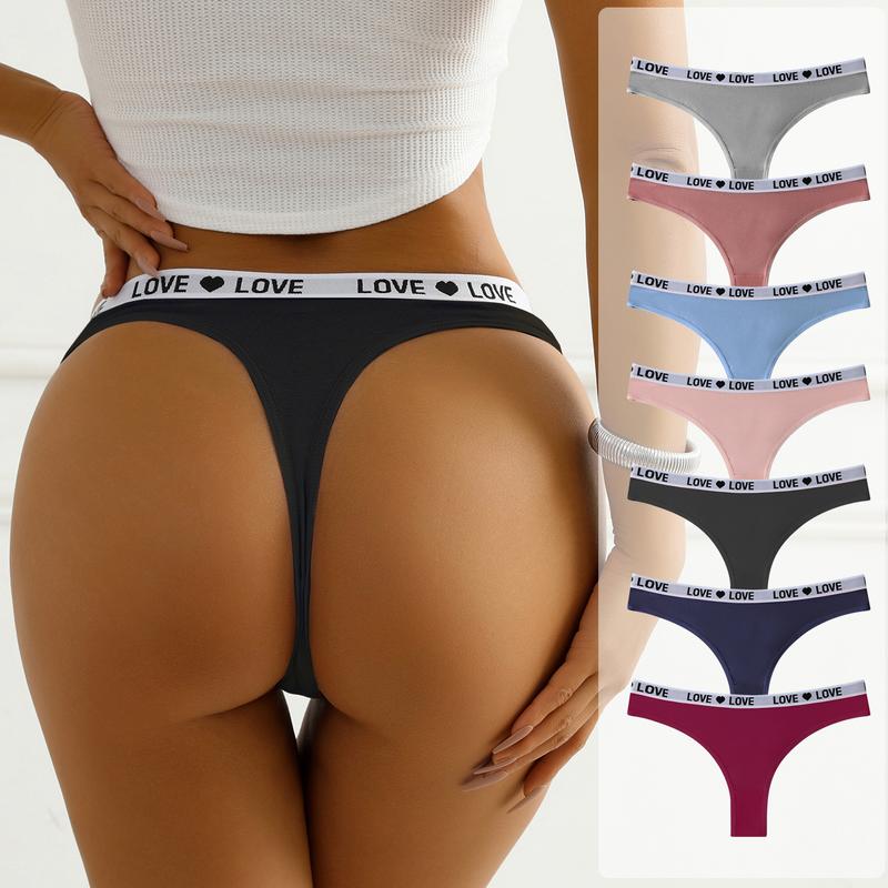 Women’s Cotton Heart Waistband Low-Waist Thong Panties 7-Pack
