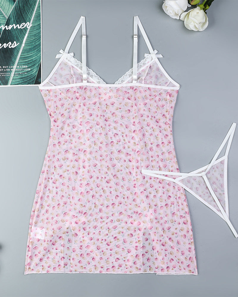 Sexy Ditsy Floral Lace V-Neck Bodycon Sleep Dress For Women