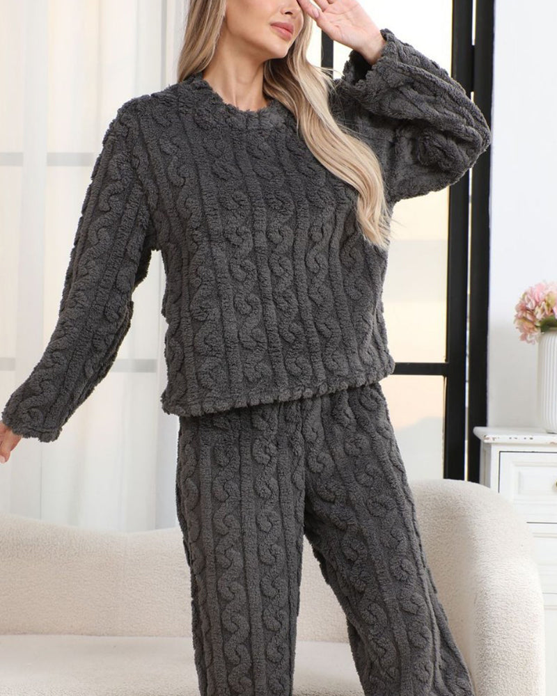 Cozy Coral Fleece Jacquard Loungewear Set