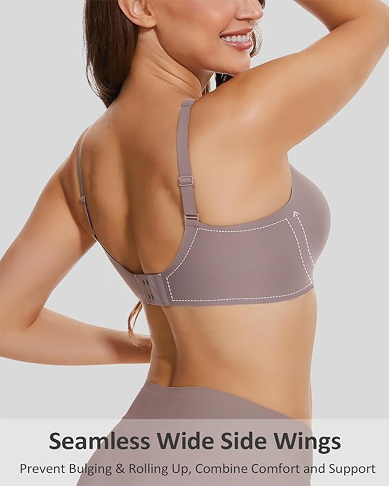Seamless Deep V Wireless Push-Up Bra – Scalloped, Soft Support, Back Smoothing Bralette