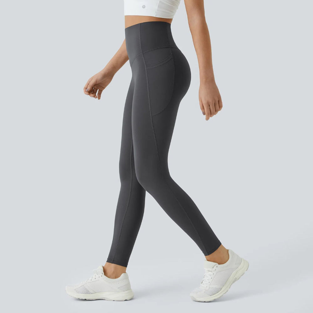 High Waisted Tummy Control Leggings with Side Pockets – 4-Way Stretch.