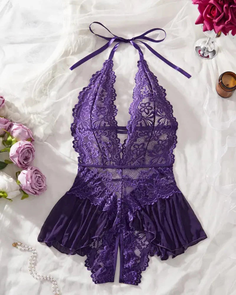 Women's Lace Deep V Teddy Bodysuit – Sexy, Comfy Open Crotch Lingerie