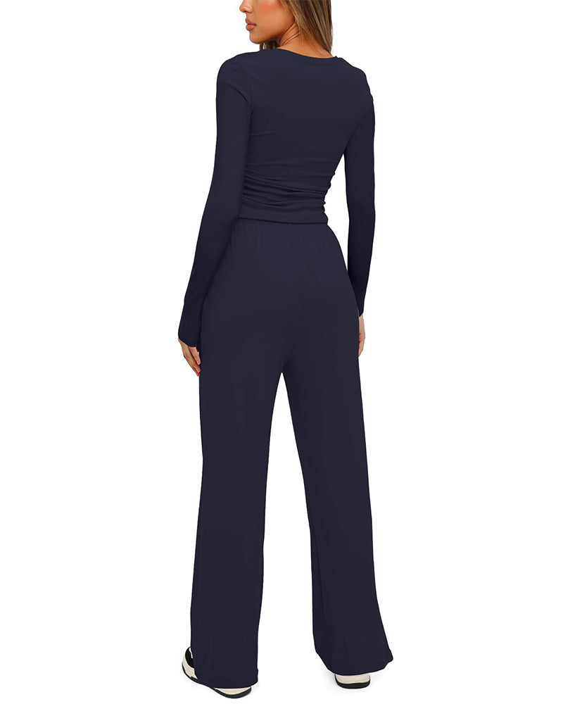Women's Two Pieces Casual Comfortable Solid  Loungewear Set