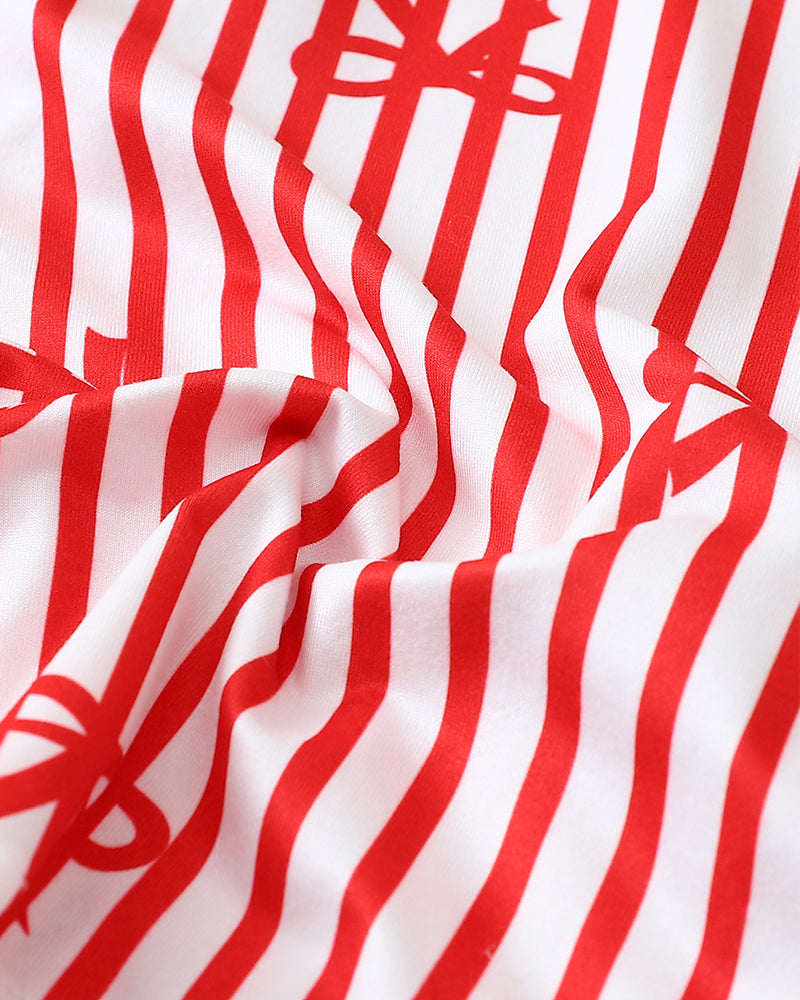 Cozy Striped Pajama Set – Long Sleeve Top with Cute Bow Print