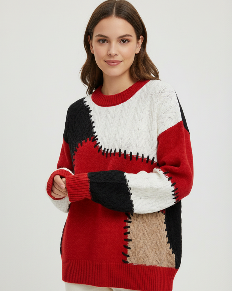 Latest Trend: Color-Block Patchwork Knit Sweater