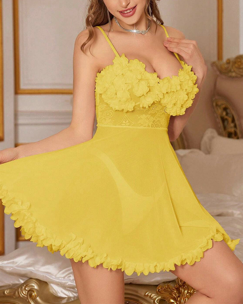 Sexy Sheer 3D Floral Lace Nightdress