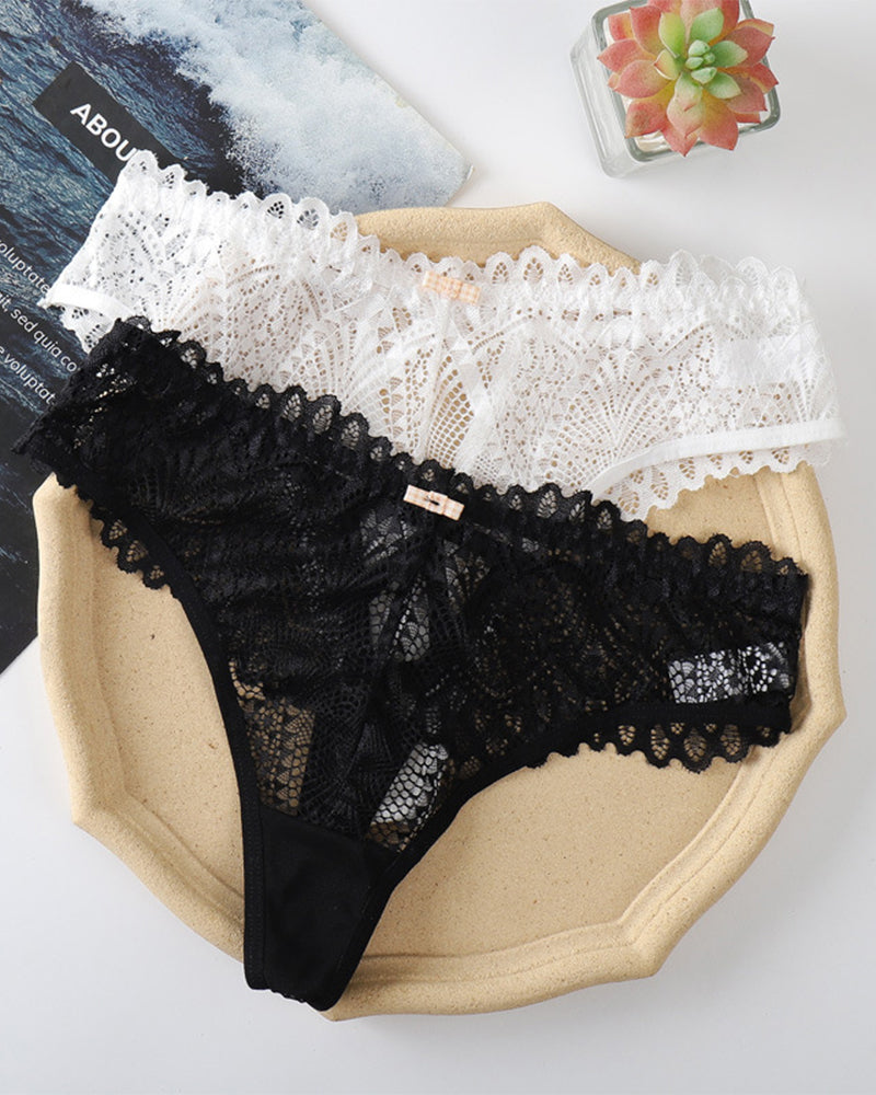 2-Pack Women’s Transparent Hollow Cross Lace Thongs