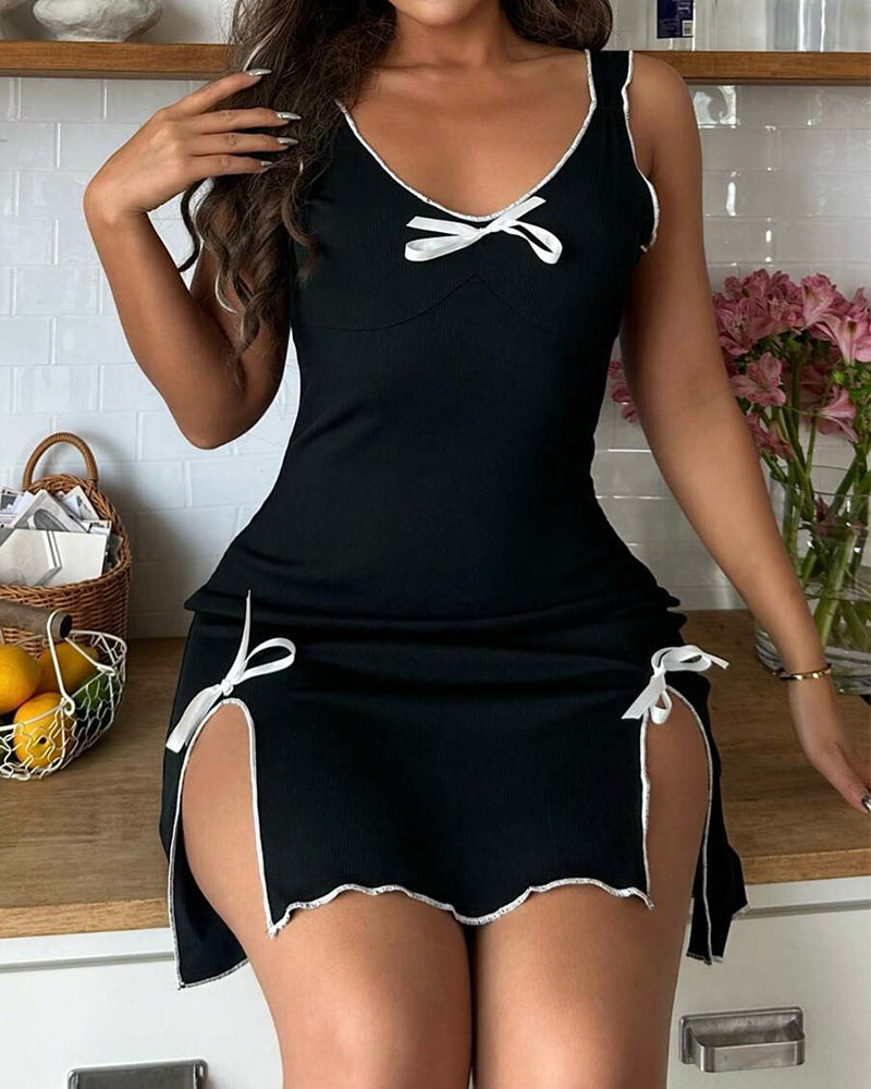 Women’s Bow Tie Nightdress – Split Hem Sexy & Comfortable