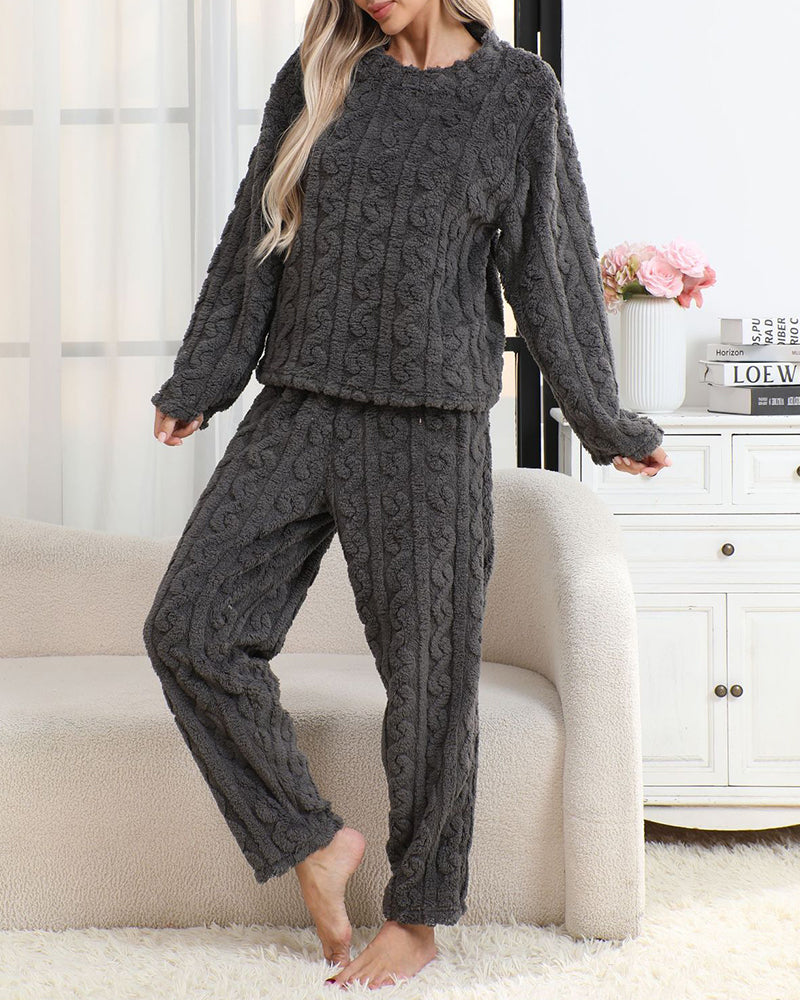 Cozy Coral Fleece Jacquard Loungewear Set