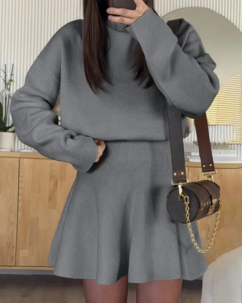 Women's Half-High Neck Long Sleeve Knit Sweater Dress
