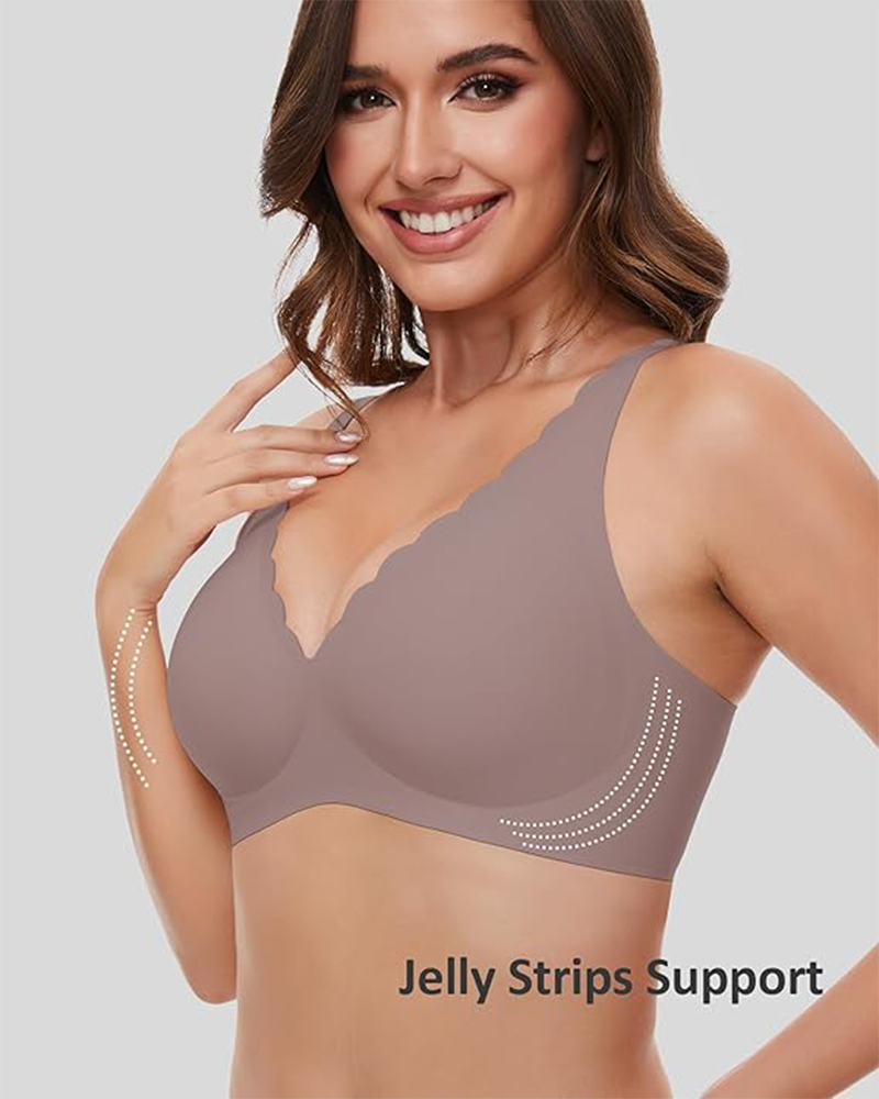 Seamless Deep V Wireless Push-Up Bra – Scalloped, Soft Support, Back Smoothing Bralette