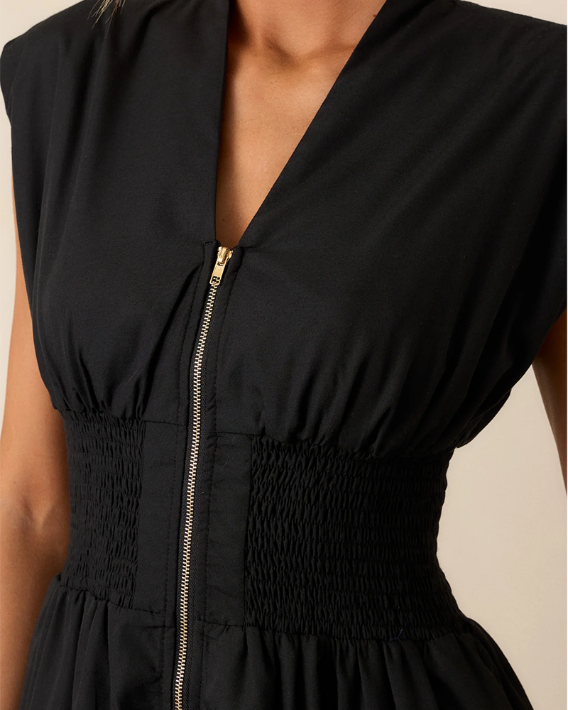 Zip-Front Midi Dress