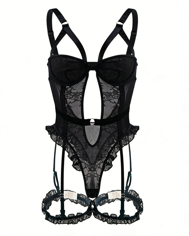 Sexy Contrast Lace Cut-Out Teddy
