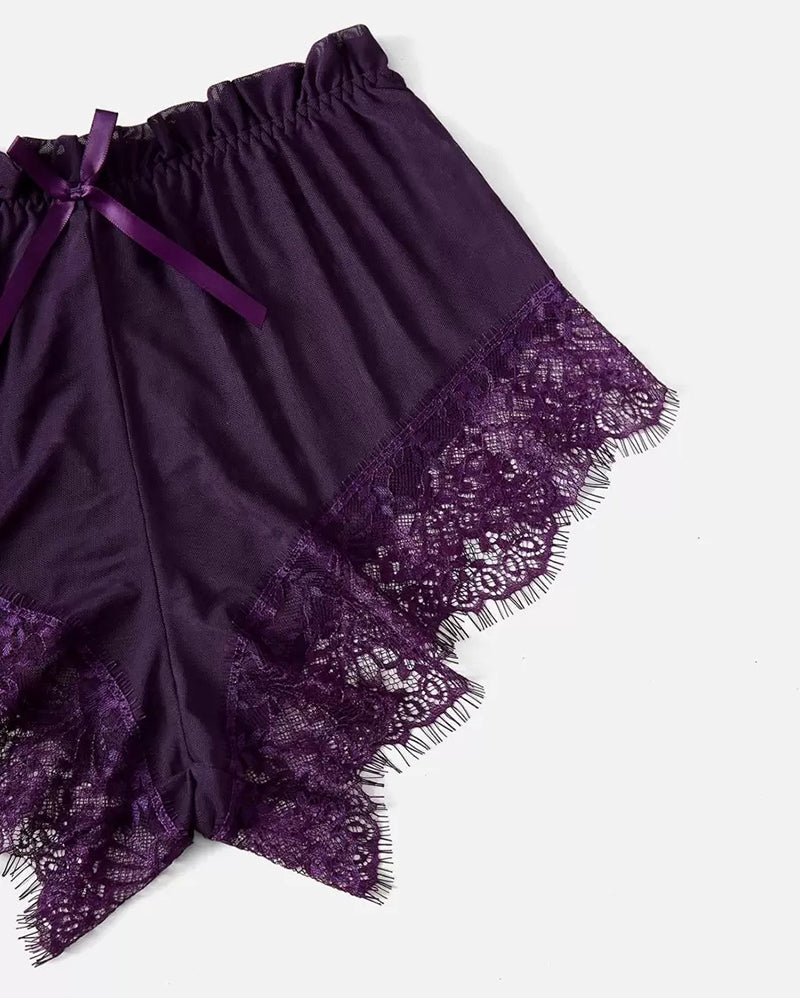3-Piece Lace Sleepwear Set for Women – Cami, Shorts & Robe