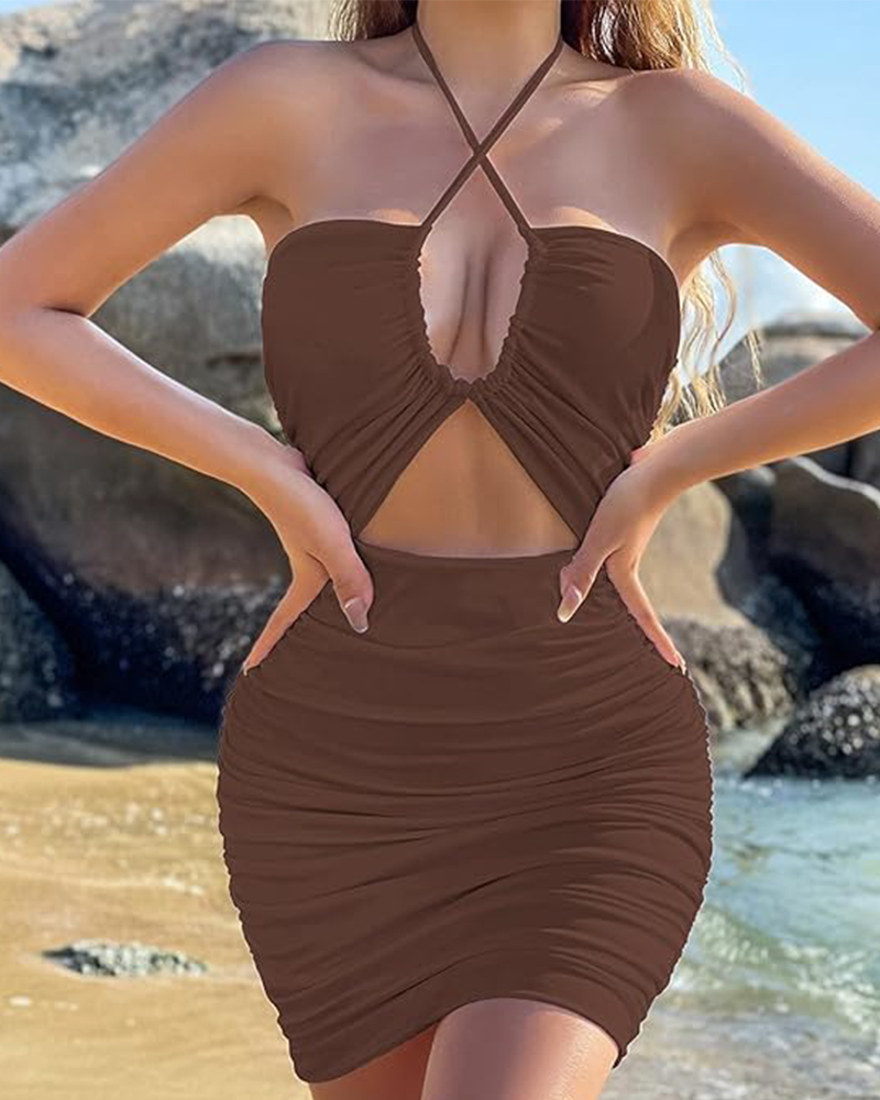 Ruched Cut-Out Bodycon Mini Dress – Sleeveless Party & Clubwear