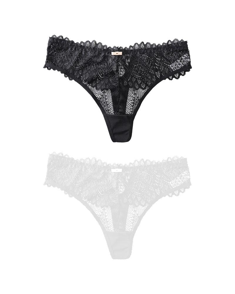 2-Pack Women’s Transparent Hollow Cross Lace Thongs