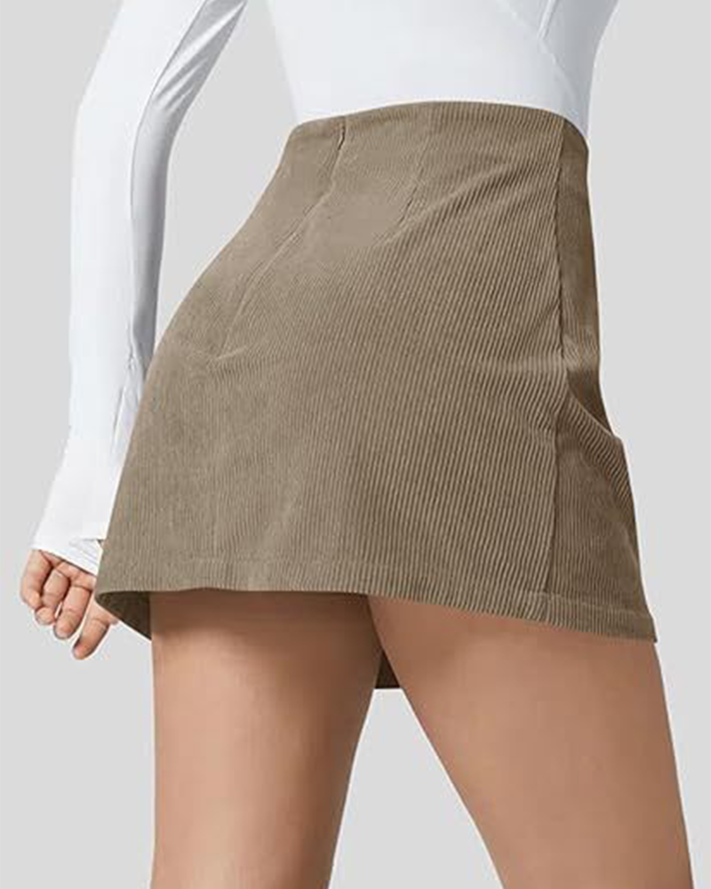 High Waisted Corduroy A-Line Mini Skirt