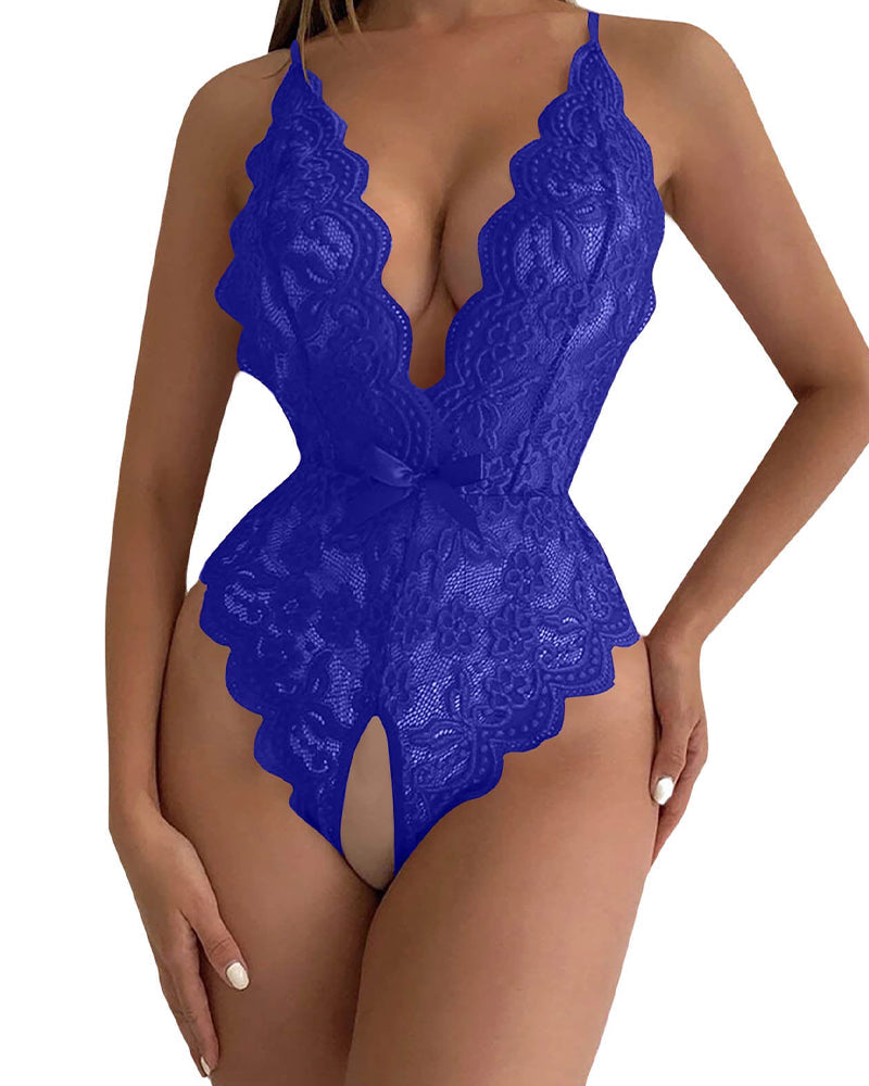 Sexy Backless Lace Halter Jumpsuit Lingerie