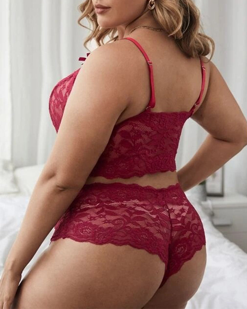 Plus Size Lace Embroidered Mesh Lingerie Set – Sexy See-Through Sleepwear