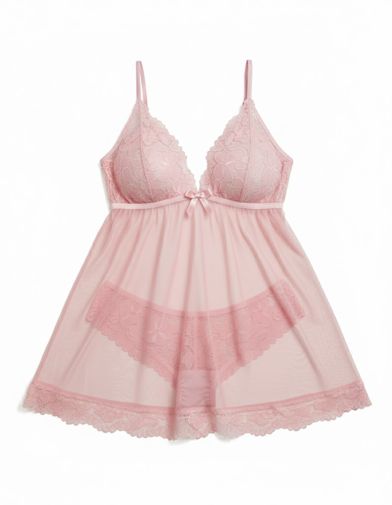 Sexy Plus Size Sheer Lace Cami Dress & Heart Panty Set