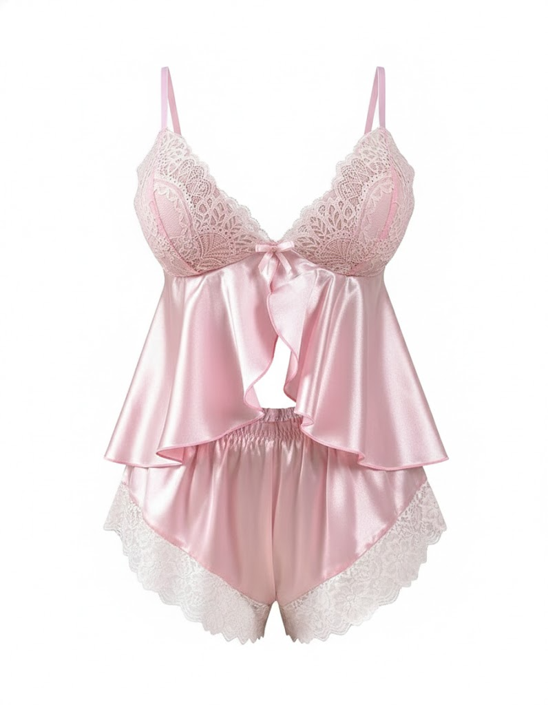Sexy Lace Pajama Set with Ruffle Trim