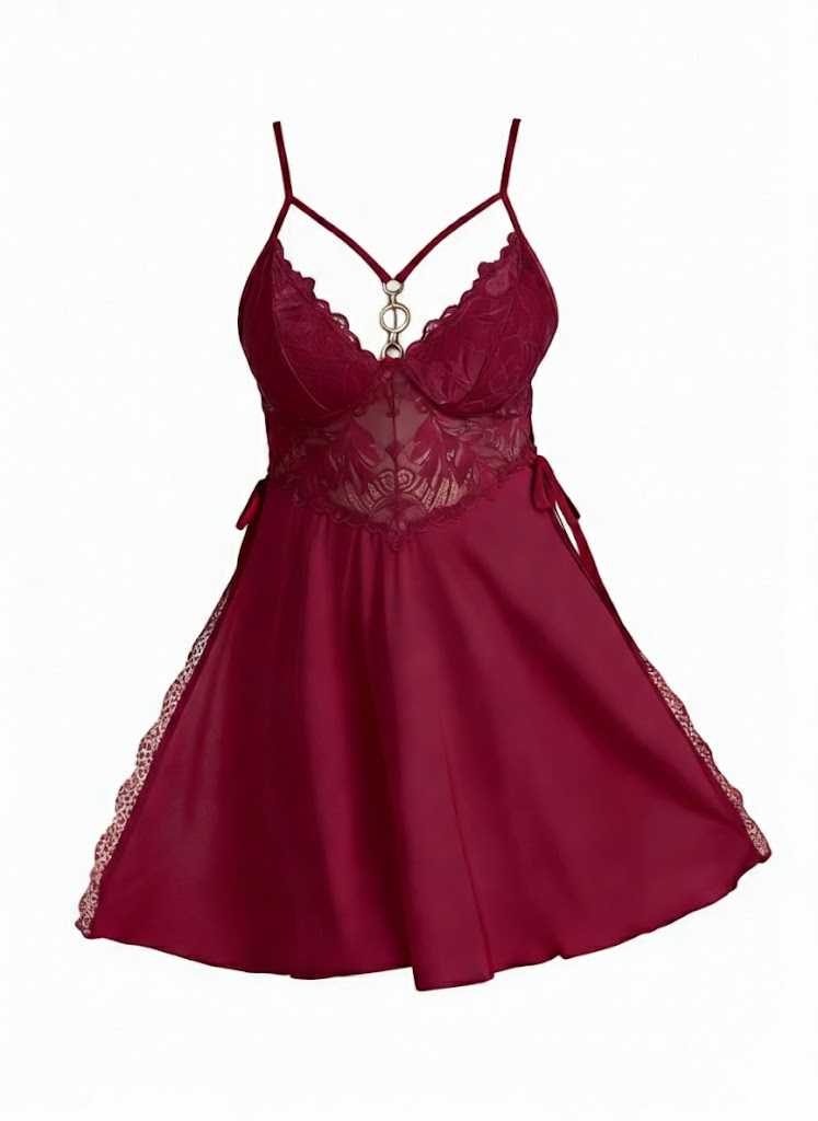 Sexy Lace & Mesh Slit Chemise Nightgown