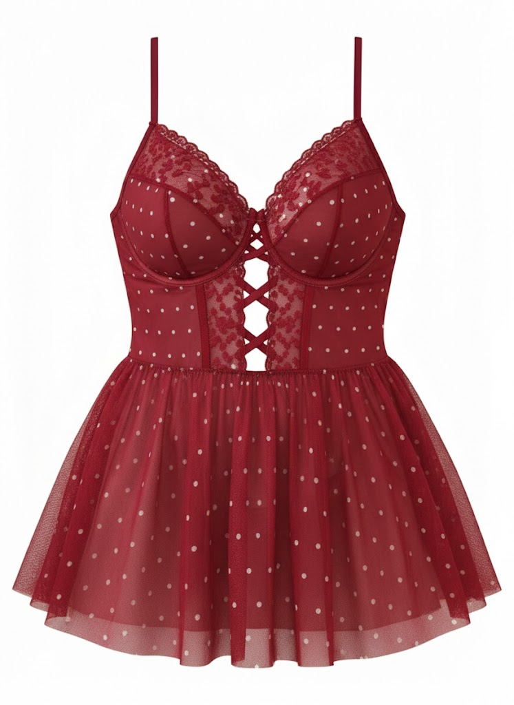 Sexy Plus Size Sheer Lace & Mesh Polka Dot Nightie for Women
