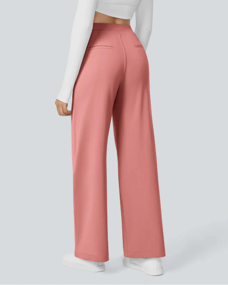 Flex High-Waisted Straight-Leg Work Pants – 4-Way Stretch Business Casual Pants with Pockets