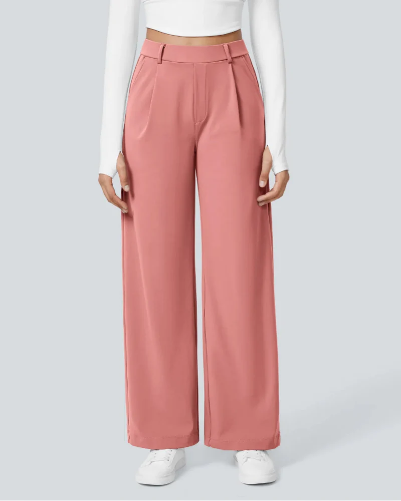Flex High-Waisted Straight-Leg Work Pants – 4-Way Stretch Business Casual Pants with Pockets