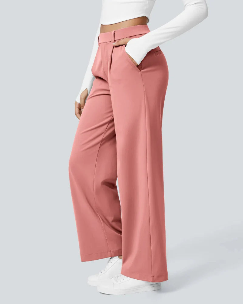Flex High-Waisted Straight-Leg Work Pants – 4-Way Stretch Business Casual Pants with Pockets