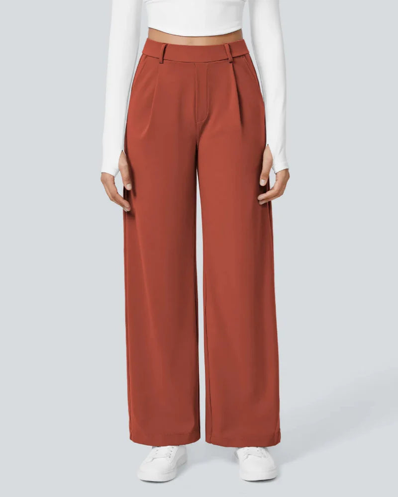 Flex High-Waisted Straight-Leg Work Pants – 4-Way Stretch Business Casual Pants with Pockets