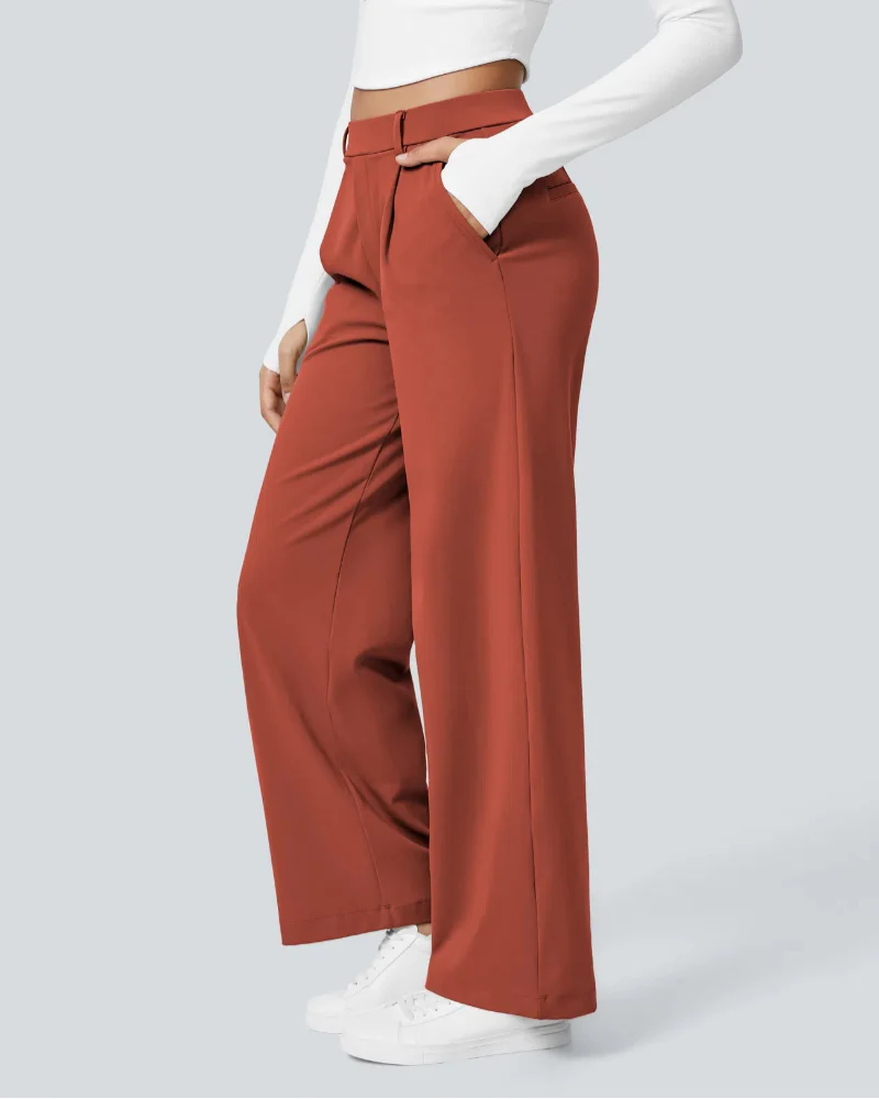 Flex High-Waisted Straight-Leg Work Pants – 4-Way Stretch Business Casual Pants with Pockets