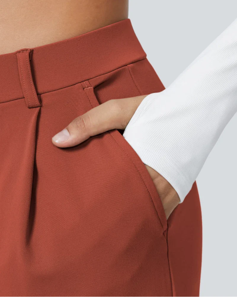 Flex High-Waisted Straight-Leg Work Pants – 4-Way Stretch Business Casual Pants with Pockets