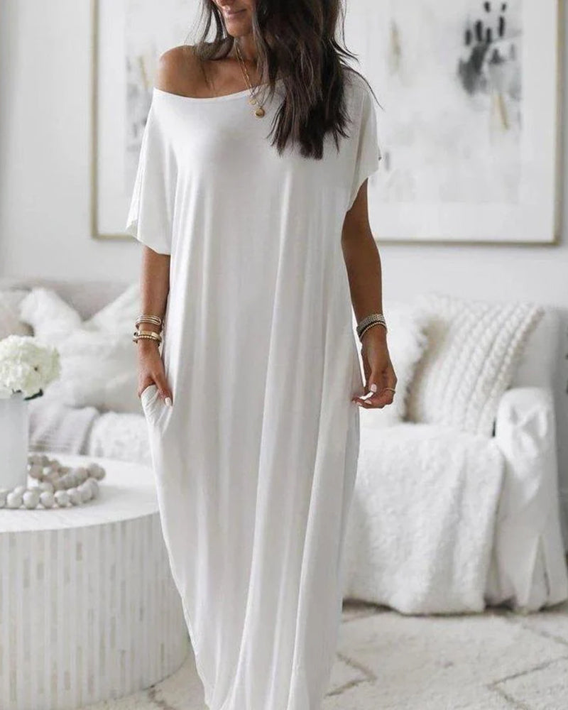 Women's Solid Color Batwing Sleeve Casual Nightdress