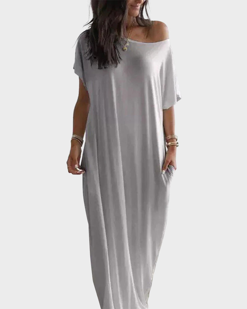 Women's Solid Color Batwing Sleeve Casual Nightdress