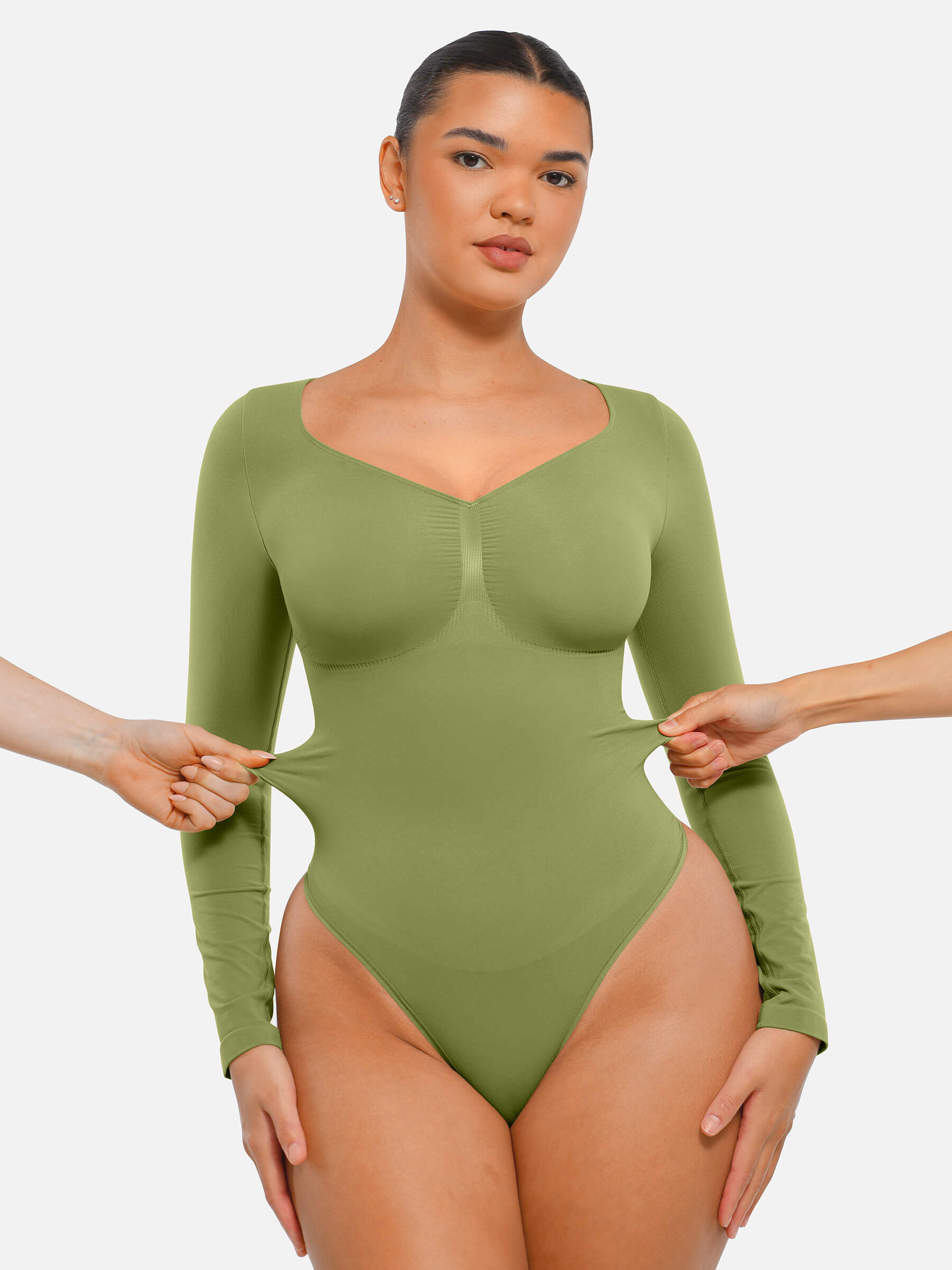 Seamless Long Sleeve Tummy Control Thong Bodysuit