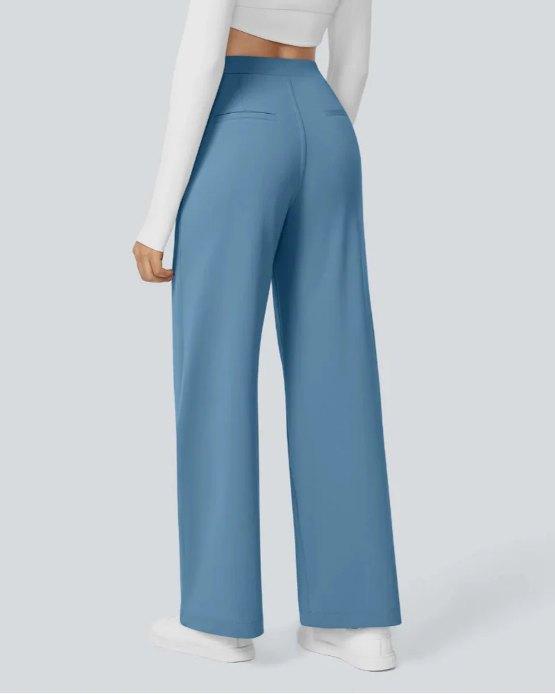 Flex High-Waisted Straight-Leg Work Pants – 4-Way Stretch Business Casual Pants with Pockets
