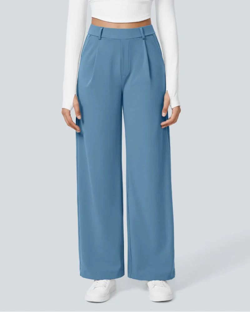 Flex High-Waisted Straight-Leg Work Pants – 4-Way Stretch Business Casual Pants with Pockets