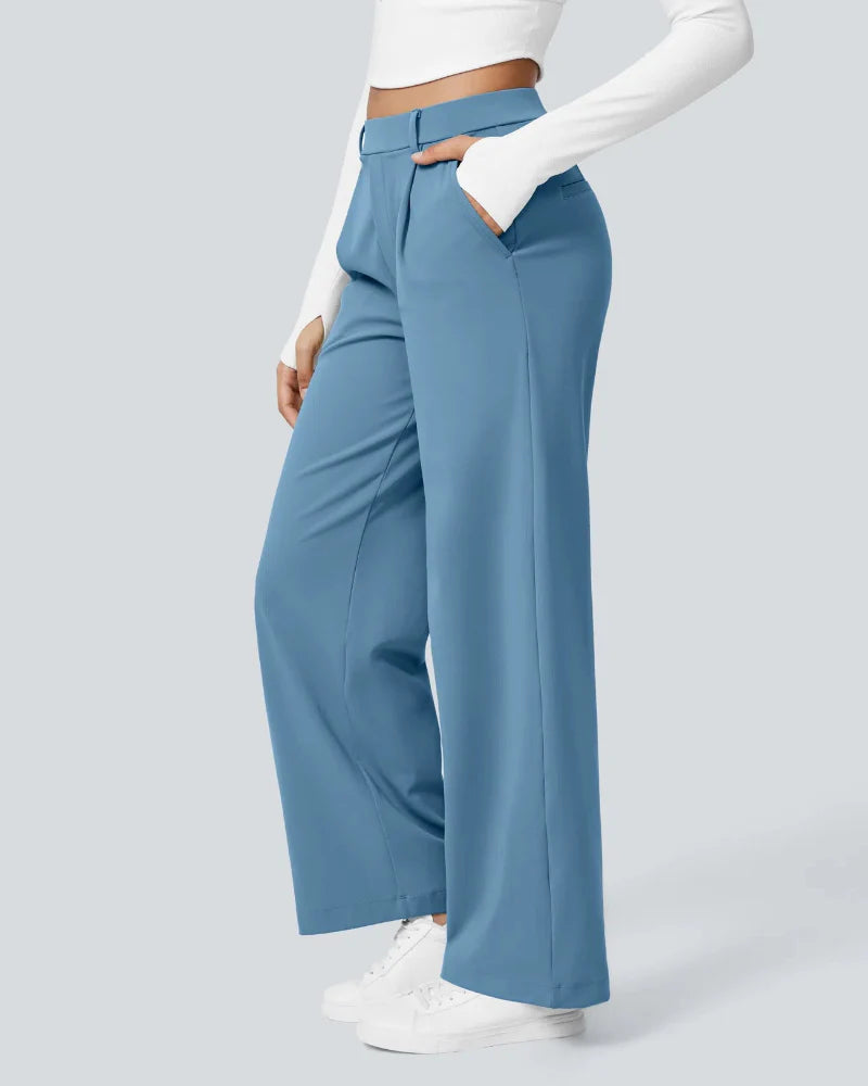 Flex High-Waisted Straight-Leg Work Pants – 4-Way Stretch Business Casual Pants with Pockets