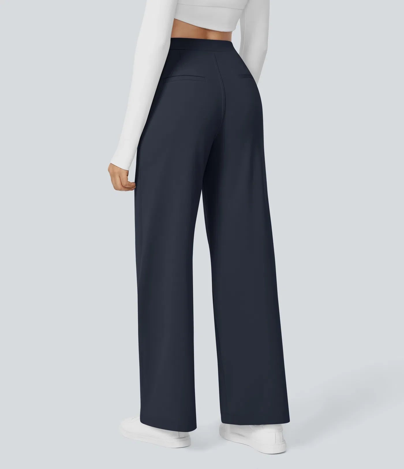 Flex High-Waisted Straight-Leg Work Pants – 4-Way Stretch Business Casual Pants with Pockets