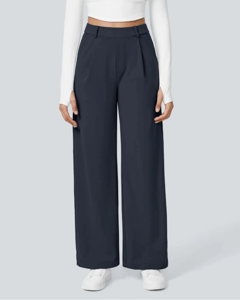 Flex High-Waisted Straight-Leg Work Pants – 4-Way Stretch Business Casual Pants with Pockets