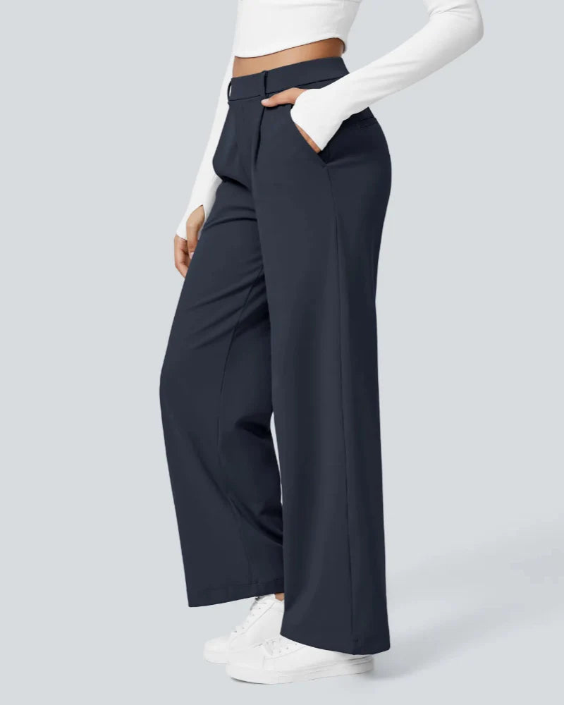 Flex High-Waisted Straight-Leg Work Pants – 4-Way Stretch Business Casual Pants with Pockets