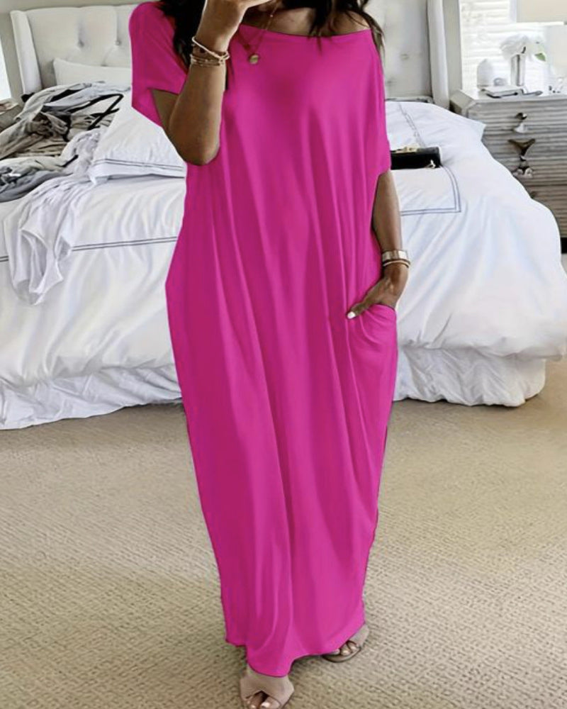Women's Solid Color Batwing Sleeve Casual Nightdress