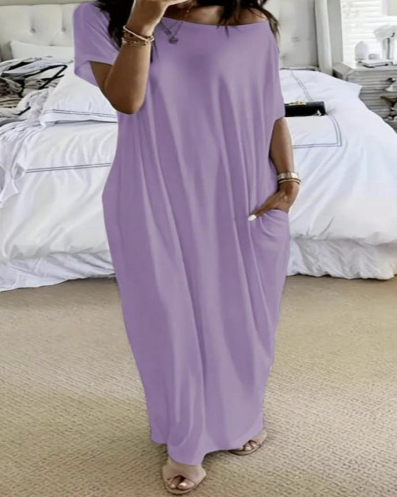 Women's Solid Color Batwing Sleeve Casual Nightdress