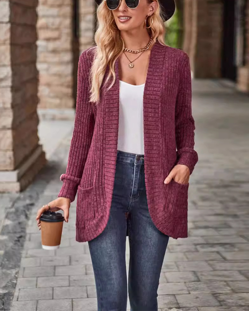 Women's Open Front Chunky Knit Cardigan with Pockets – Long Sleeve Casual Sweater Coat