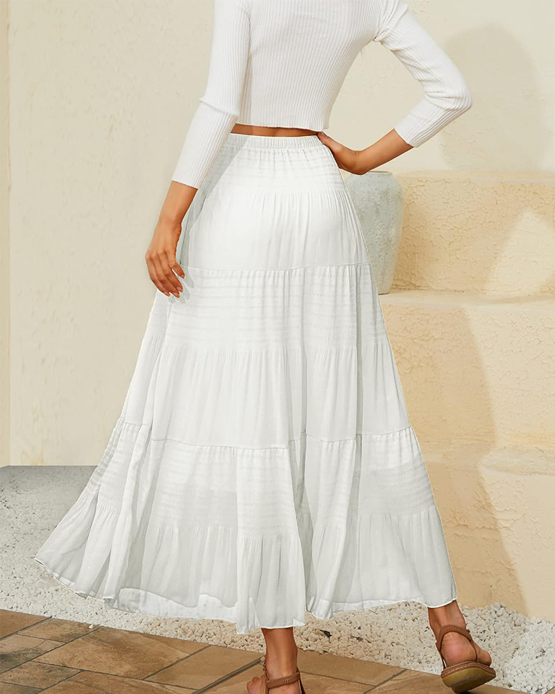 Boho Chiffon High Waist Pleated Maxi Skirt