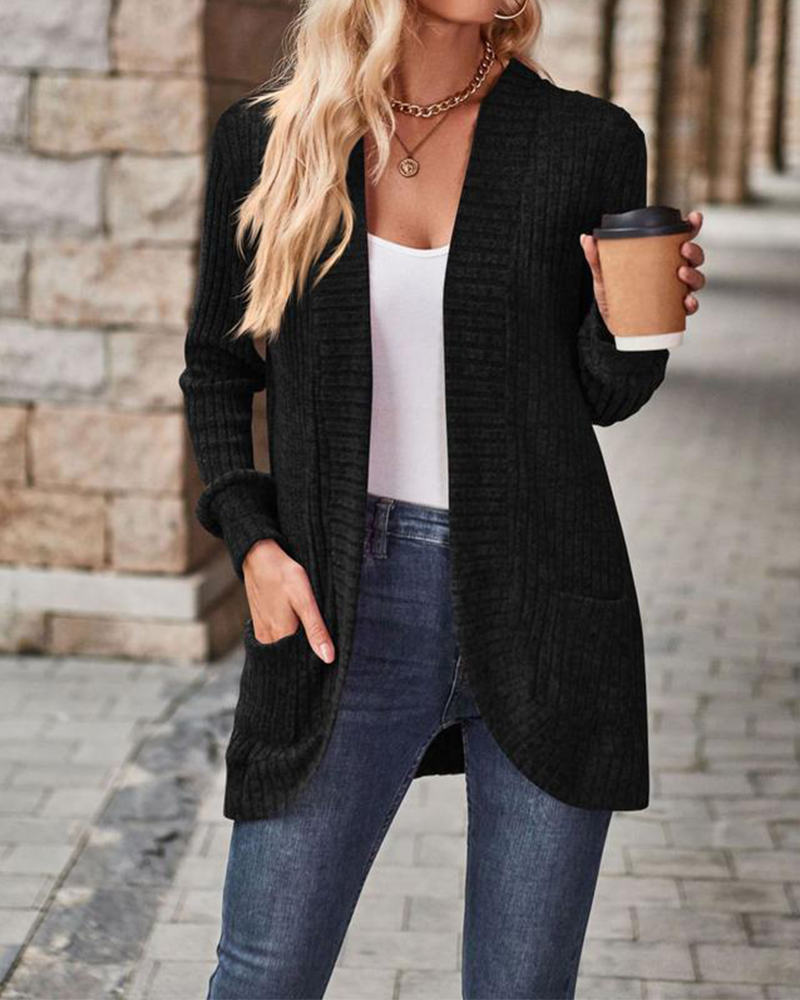 Women's Open Front Chunky Knit Cardigan with Pockets – Long Sleeve Casual Sweater Coat