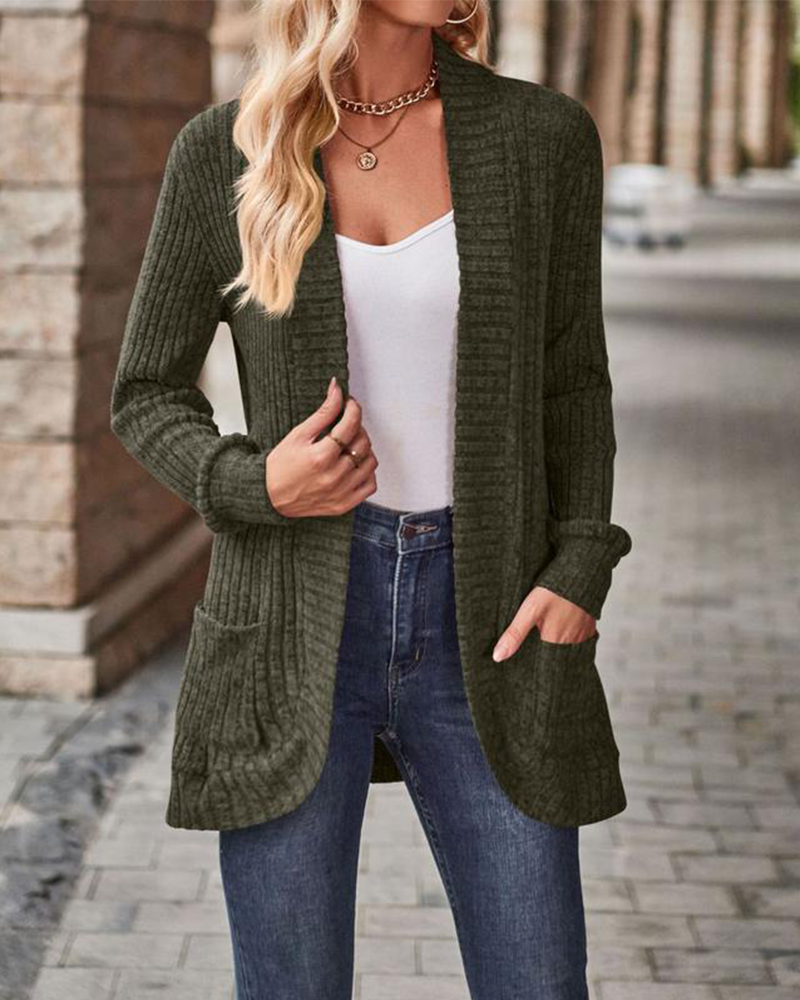 Women's Open Front Chunky Knit Cardigan with Pockets – Long Sleeve Casual Sweater Coat