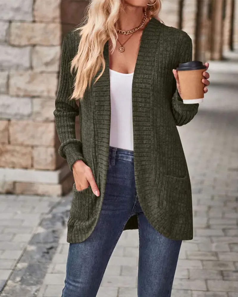 Women's Open Front Chunky Knit Cardigan with Pockets – Long Sleeve Casual Sweater Coat