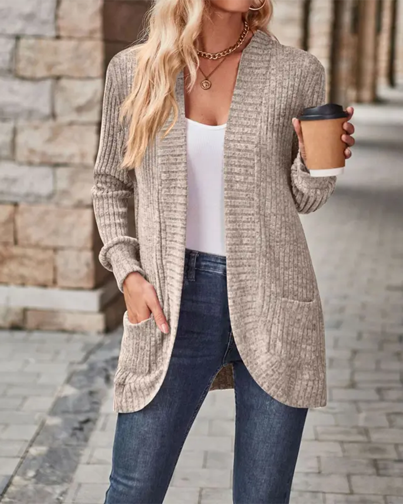 Women's Open Front Chunky Knit Cardigan with Pockets – Long Sleeve Casual Sweater Coat